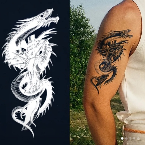 1pc Realistic Dragon Tattoo Sticker-Semi-Permanent, Waterproof, Sweat Resistant - Picture 6 of 7
